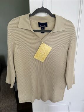 Denim & Co. NWT Cream Color Cotton Ribbed Knit Top XL